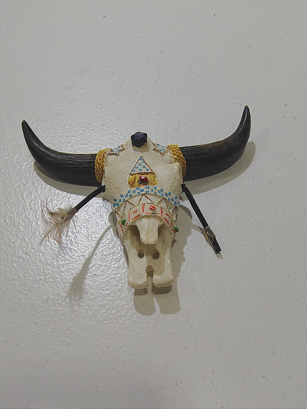 Leather Southwest Style Decorated Steer Skull Wall Hanging Resin